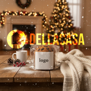 Panettoncino Milano (senza lattosio) in cellophane neutro 100gr + Confezione in cellophane con etichetta 5x5 cm interamente personalizzabile applicata sul fronte.